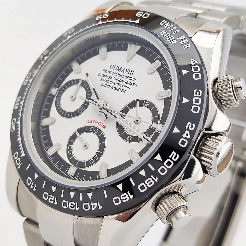 Men's Sports Quartz WatchVK63 Chronograph Sapphire Glass Intense Stainless Steel Green Luminance Waterproof  10BAR Velcro strap