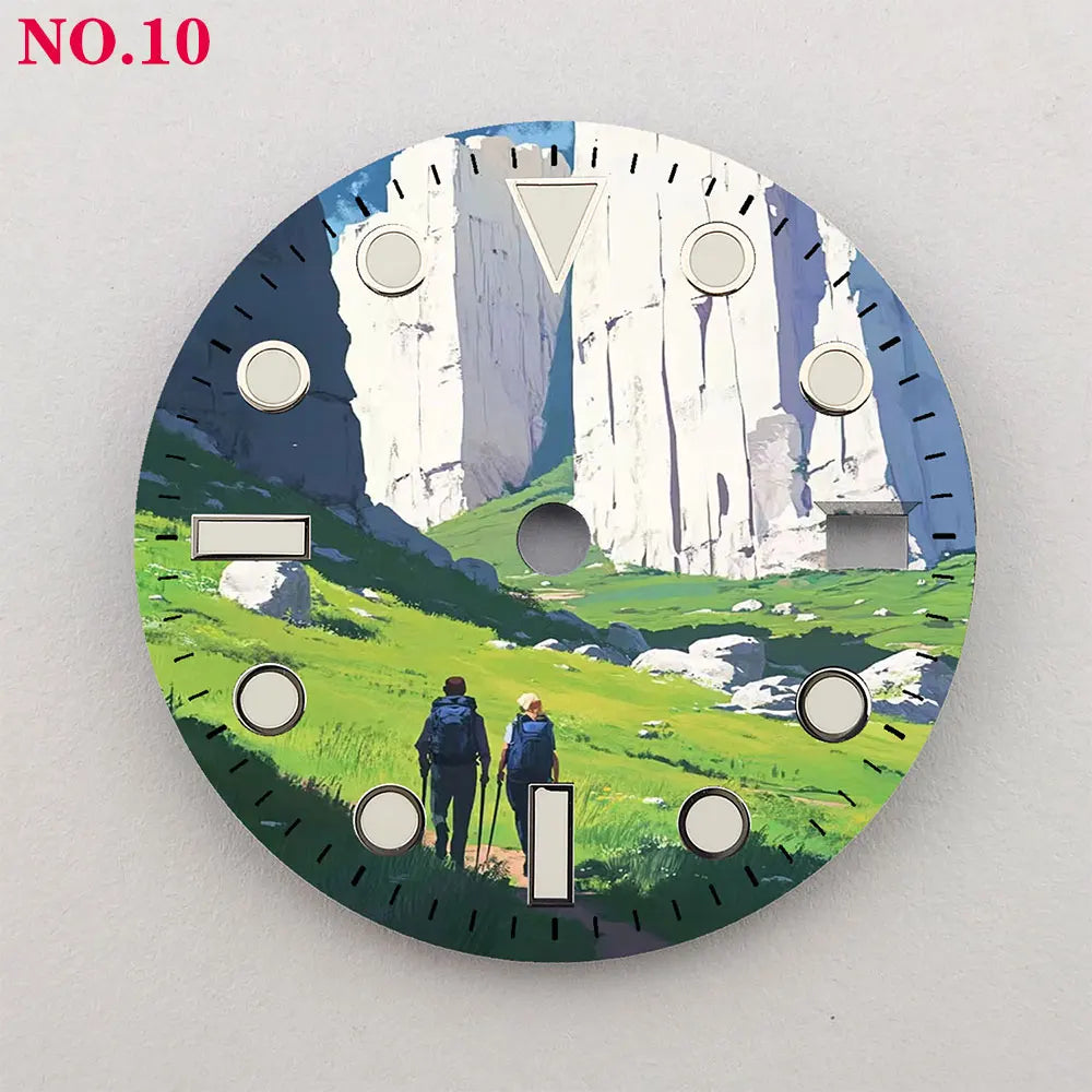 The 28.5mm dial NH35 dial Hiking Creative color-printed series dial is suitable for NH36/35 movement wristwatch accessories