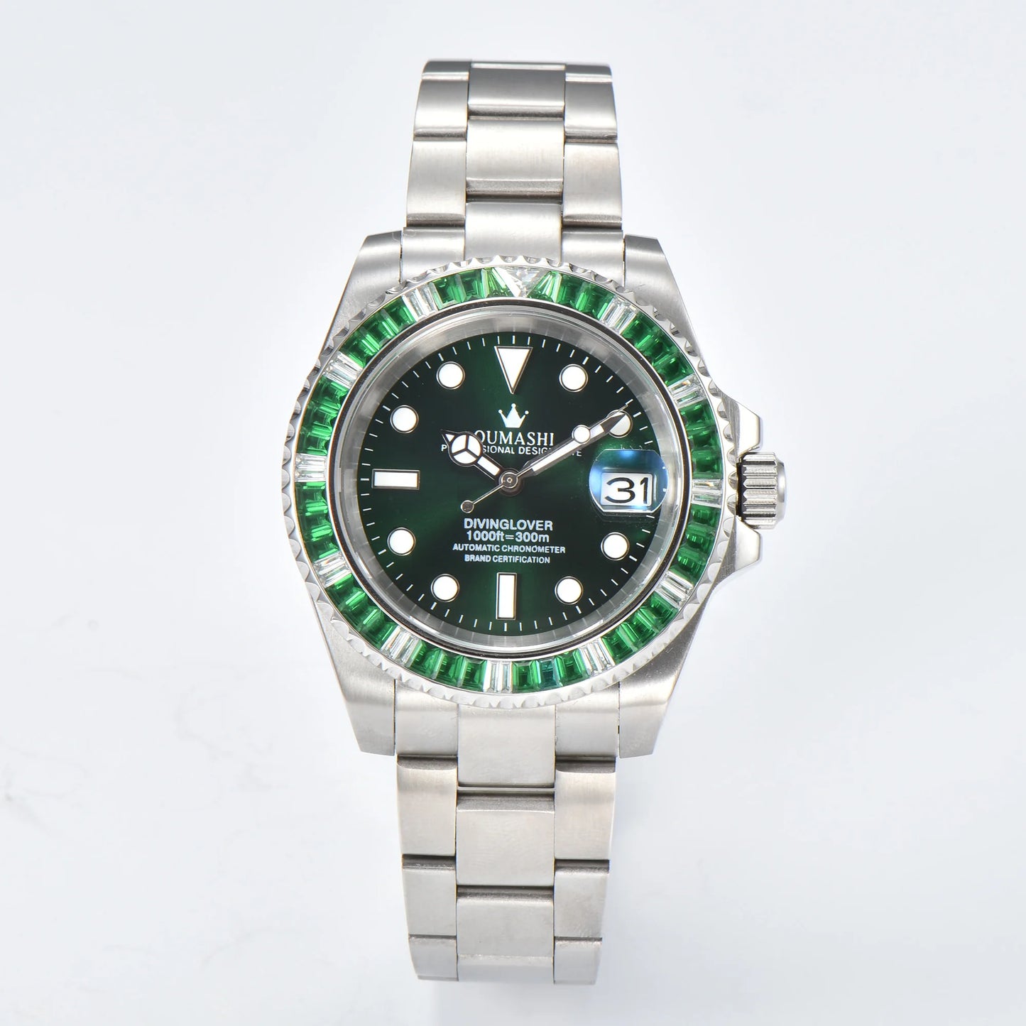 40mm Gem Diving Watch NH35 Movement waterproof sapphire glass luxury Men's NH35 Watch stainless steel strap blue green luminous