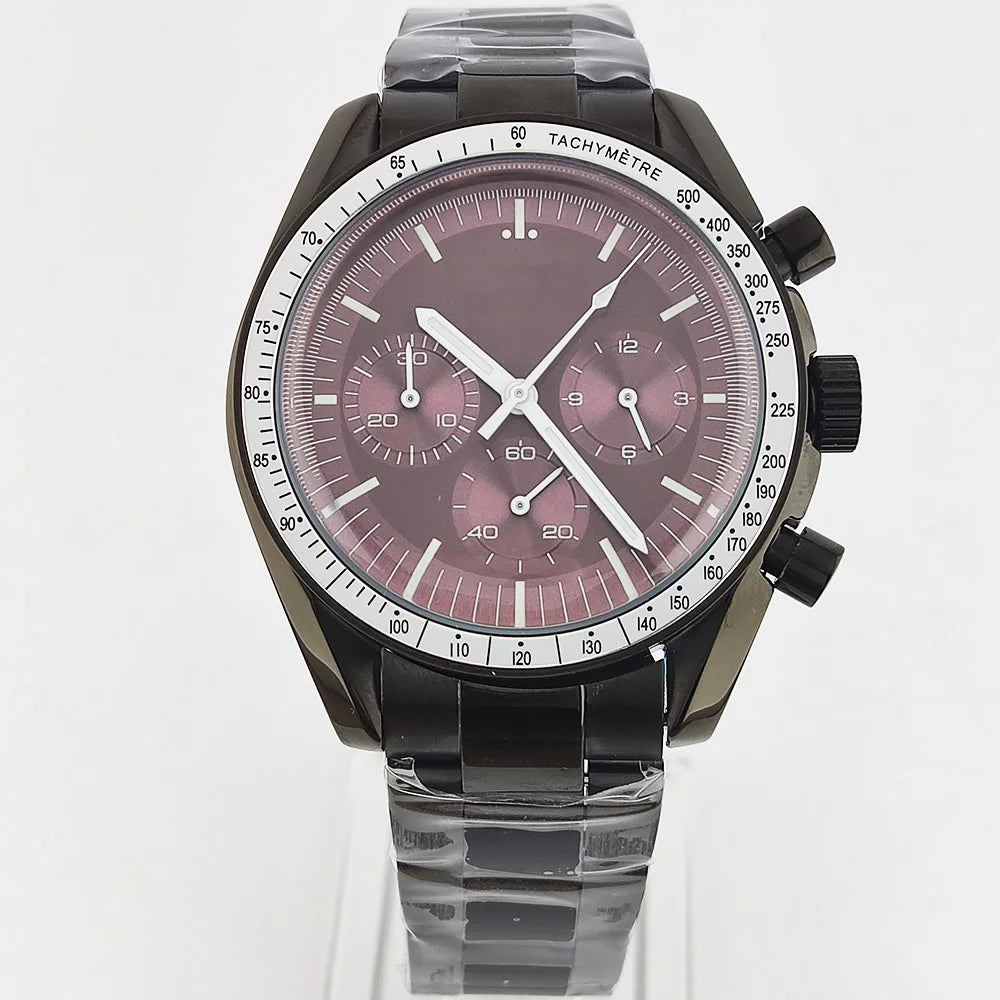 41mm Casual Vk63 Movement Watch Men's waterproof black case OUMASHI Chronograph Calendar Luminous Watch