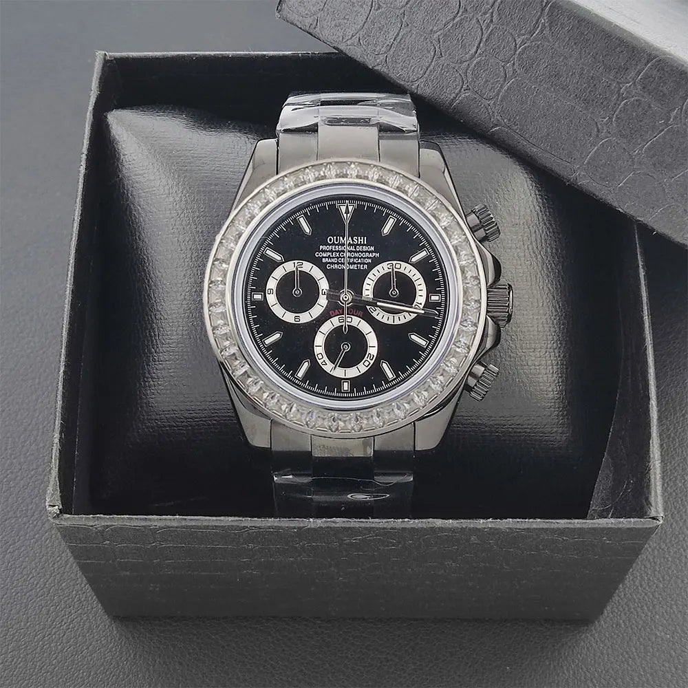 men 4130 WATCH sapphire Glass GEM black automatic mechanical watch 39.3mm  4130 movement chronograph watch Waterproof 10ATM