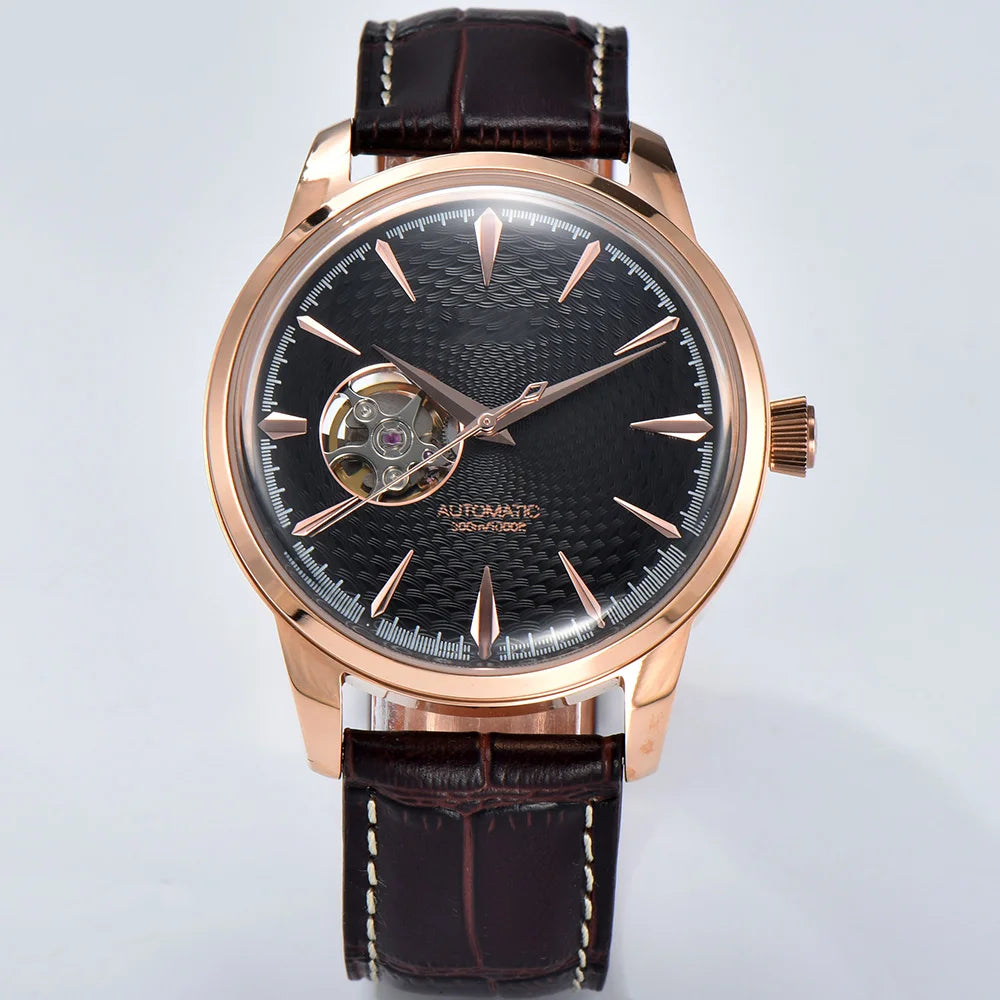 Watch 40.5mm Men's fashion mechanical watch NH38 Skeleton dial design Retro circular case transparent cover men's cocktail watch