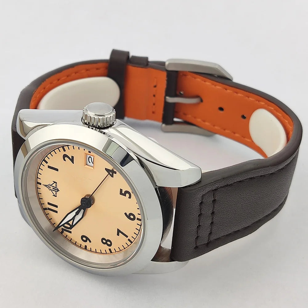 39mm Men's Business Watch NH35A 10bar Automatic Dive Pilot Men's Watch sapphire Glass dial Multicolor leather strap Spiral crown
