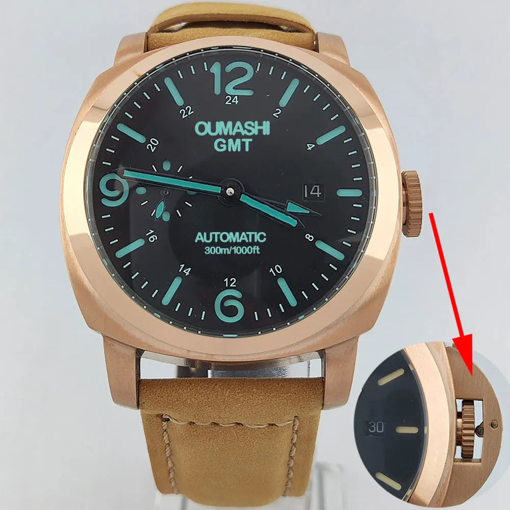 ST2557 Movement watches 45mm Men's watch GMT Stainless Steel case Men's Vintage Mechanical Watch SKY BLUE dial leather bracelet