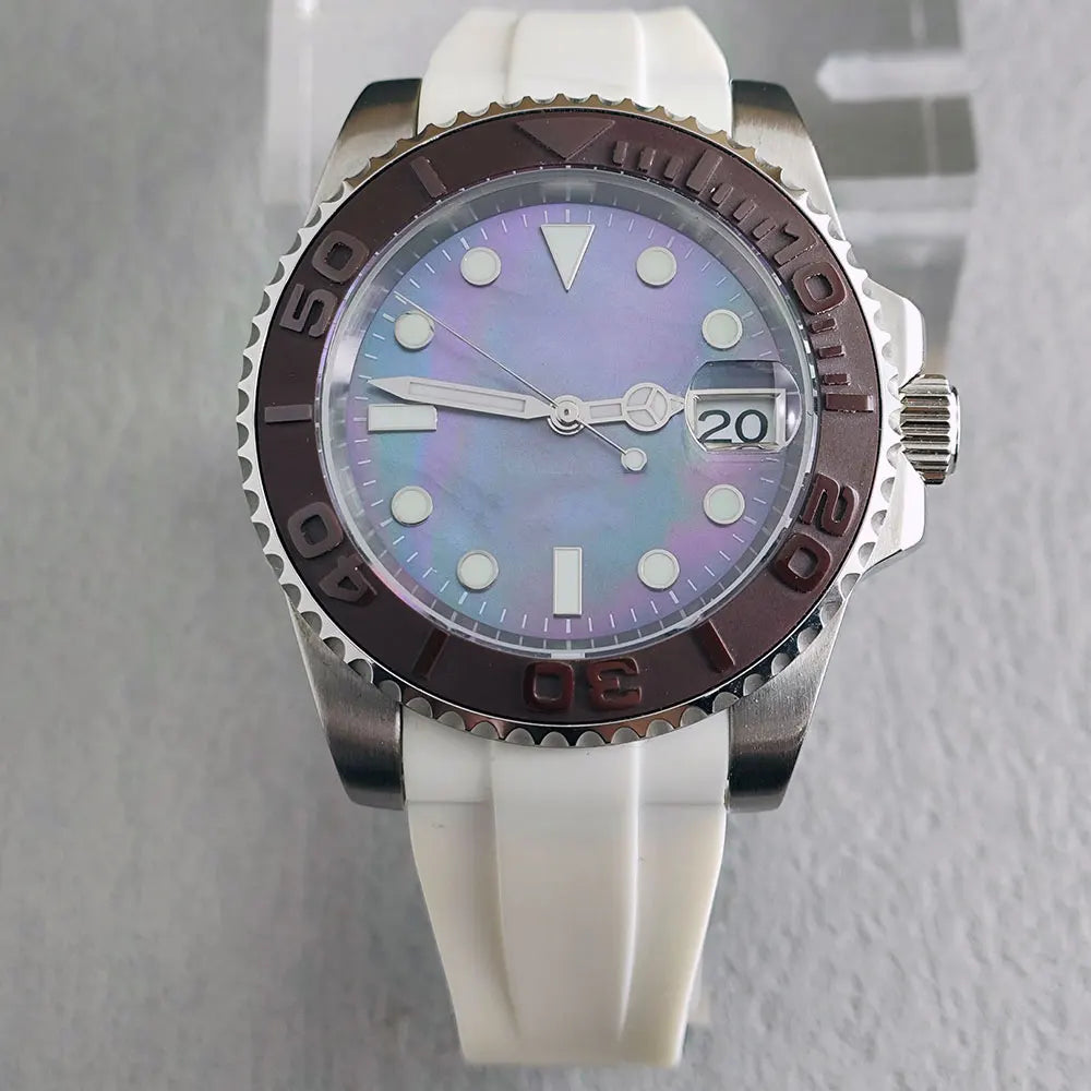 OUMASHI 40mm Mother of-pearl dial NH35 Automatic Mechanical Watch Diver gradient luminous stainless steel case sapphire glass