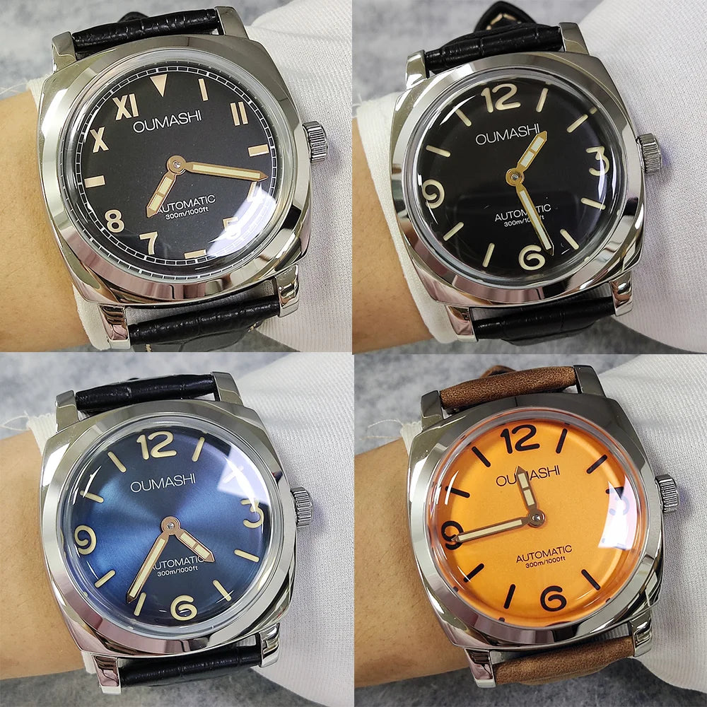 46mm men's hand mechanical ST3600 movement double needle sapphire glass waterproof and intensely luminous leather strap