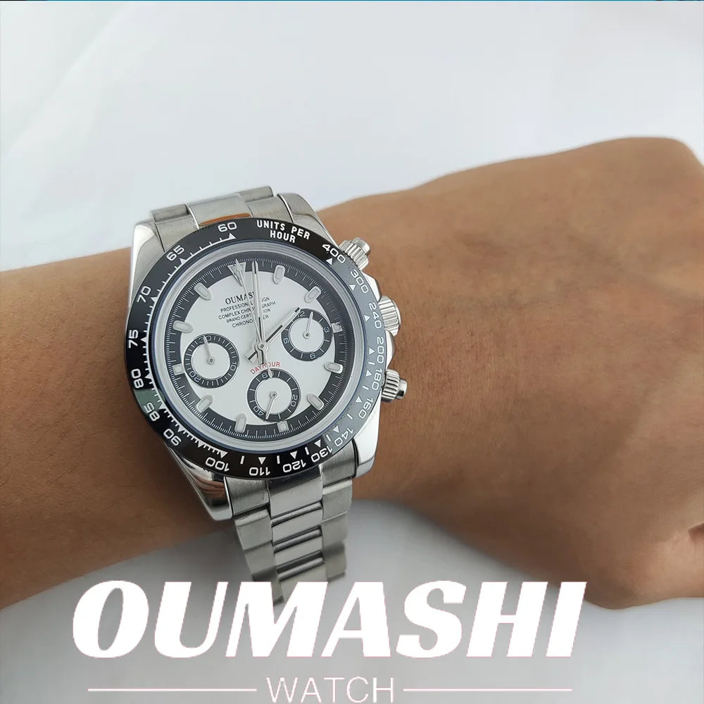 Men's Sports Quartz WatchVK63 Chronograph Sapphire Glass Intense Stainless Steel Green Luminance Waterproof  10BAR Velcro strap