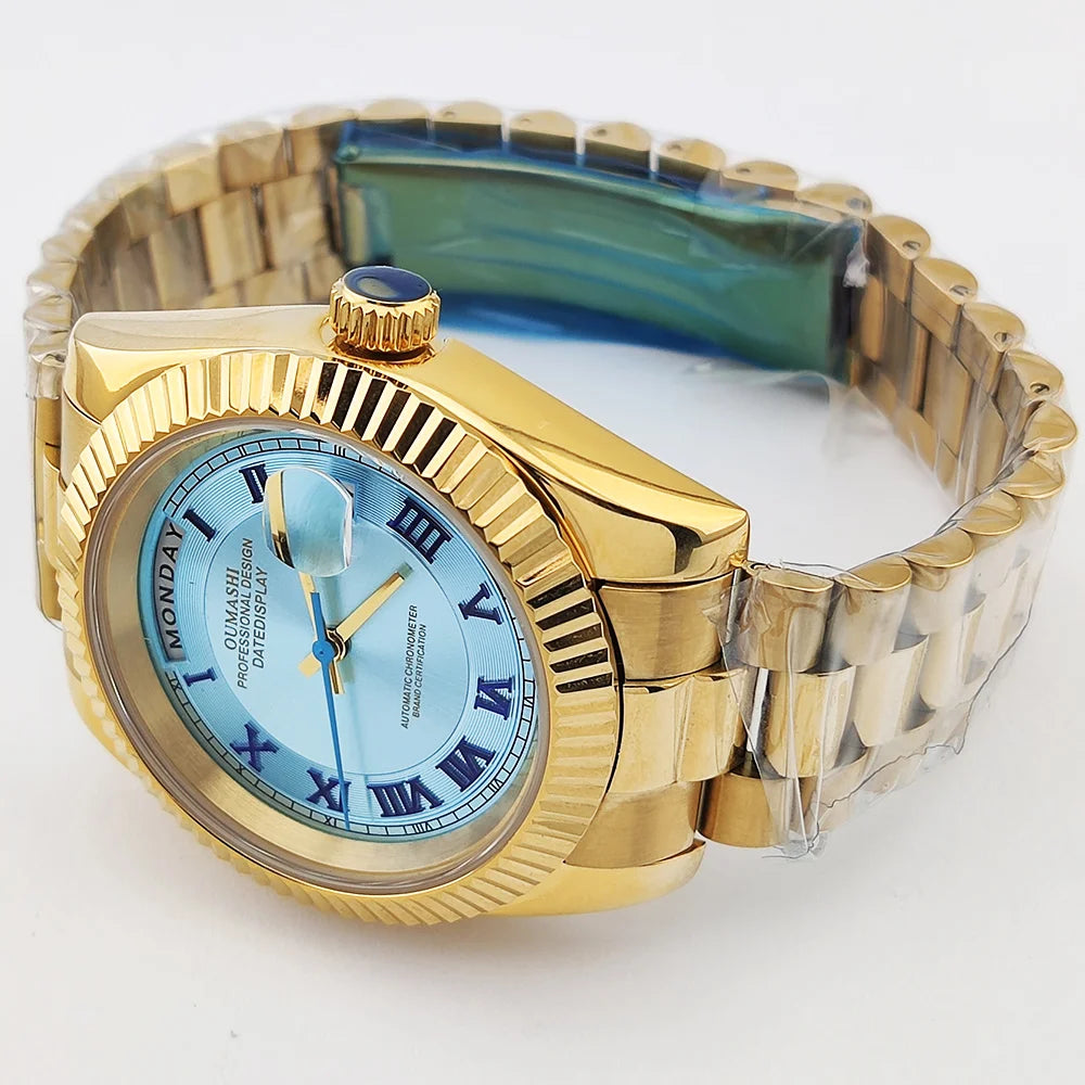 39mm OUMASHI WATCH men's mechanical watch sky blue Roman dial luxury automatic watch men's Japan MIYOTA 8285 sapphire crystal