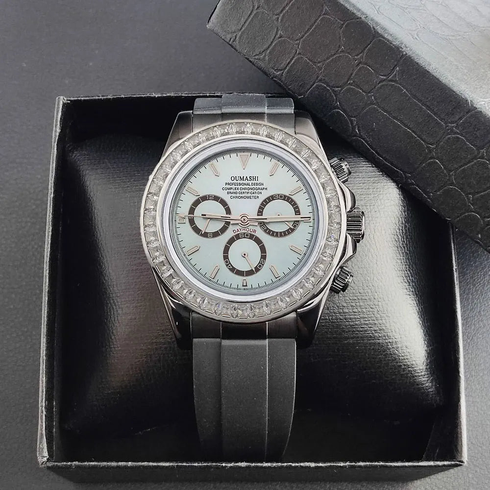 men 4130 watches sapphire Glass GEM black automatic mechanical watch 39.3mm 4130 movement chronograph watch Waterproof 10ATM