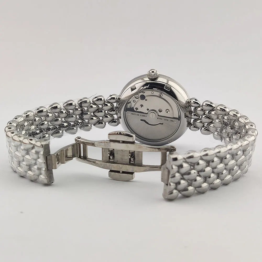 Women's Wristwatch Automatic Mechanical Watch Women Diamond Calendar Dial Stainless Steel Waterproof Luminous Elegant Butterfly