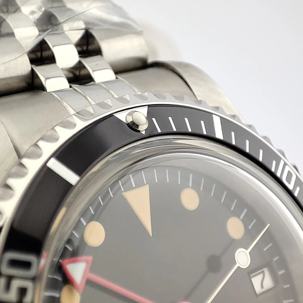 NH34GMT Men's 120 clicks bezel Waterproof Luxury Men's 39.5mm domed glass Mechanical Clock Dive NH34 modify Automatic watch