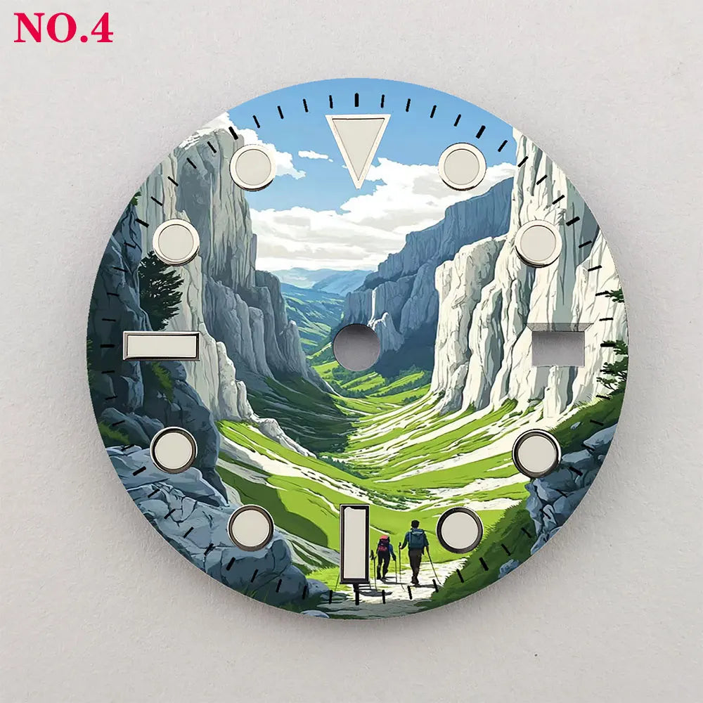 The 28.5mm dial NH35 dial Hiking Creative color-printed series dial is suitable for NH36/35 movement wristwatch accessories