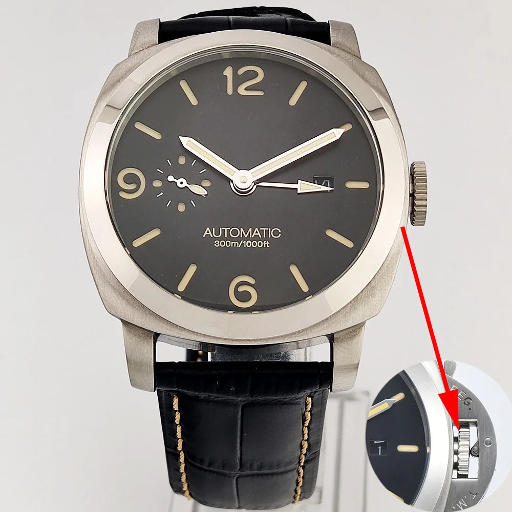ST2557 Movement watches 45mm Men's watch GMT Stainless Steel case Men's Vintage Mechanical Watch sapphire glass leather bracelet