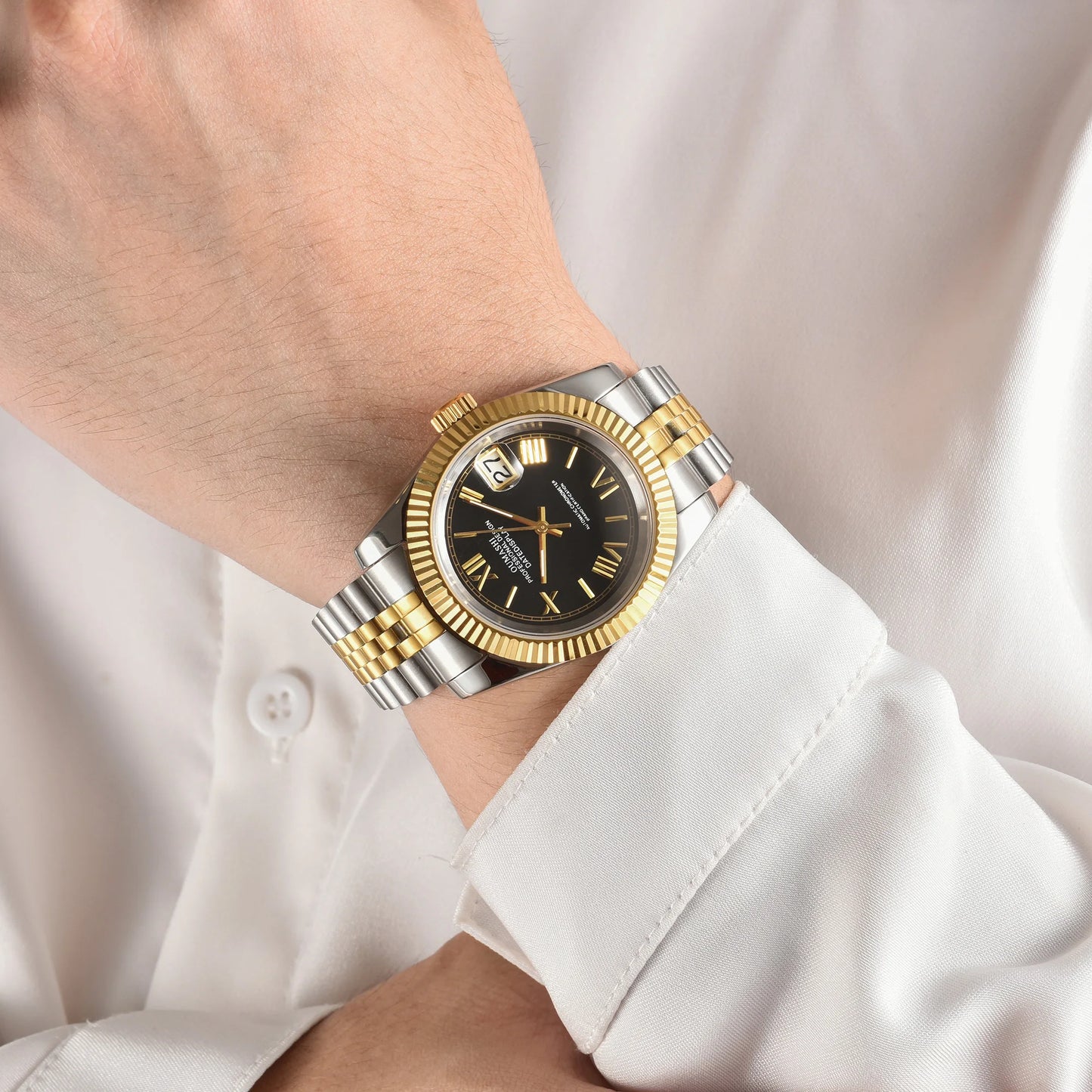 Business 36mm/39mm Men's watch NH35A Automatic movement Gold case Roman dial Blue AR Sapphire glass date stainless steel strap