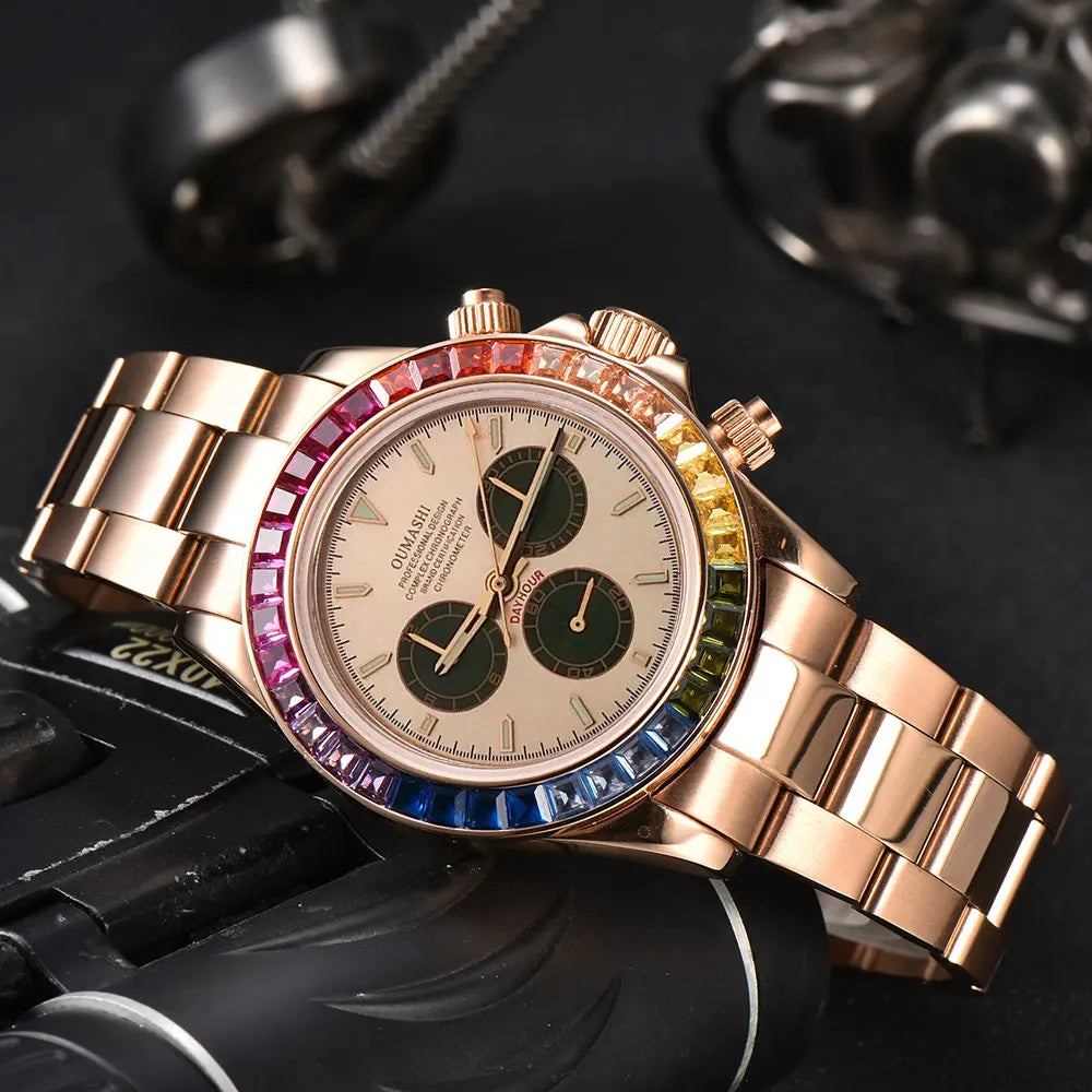 Men watches GEM Automatic Watch 39mm 4130 Chronograph Mechanical Wristwatch Sapphire Triple Windows Waterproof 10ATM 7750 watch
