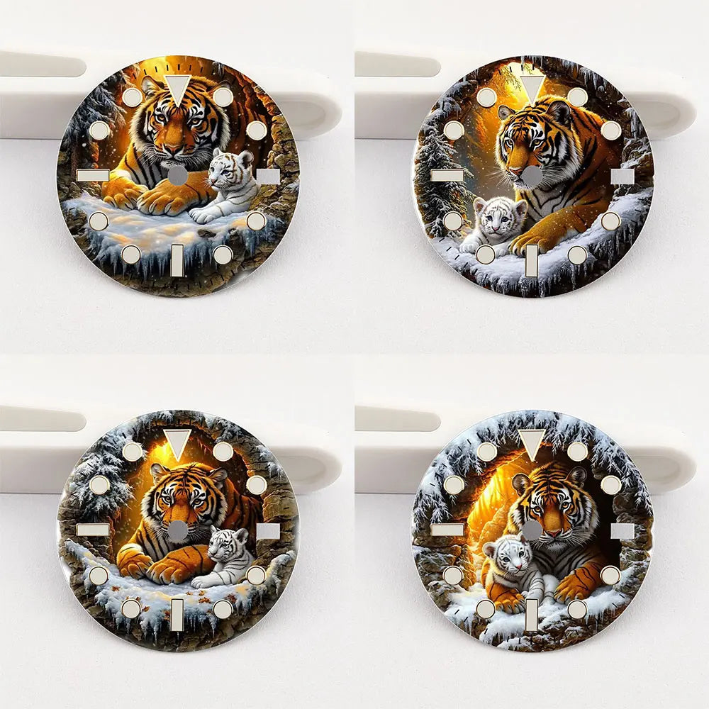 The 28.5mm tiger-patterned dial NH35 dial creative color-printed series dial is suitable for NH35/36 movement watch accessories