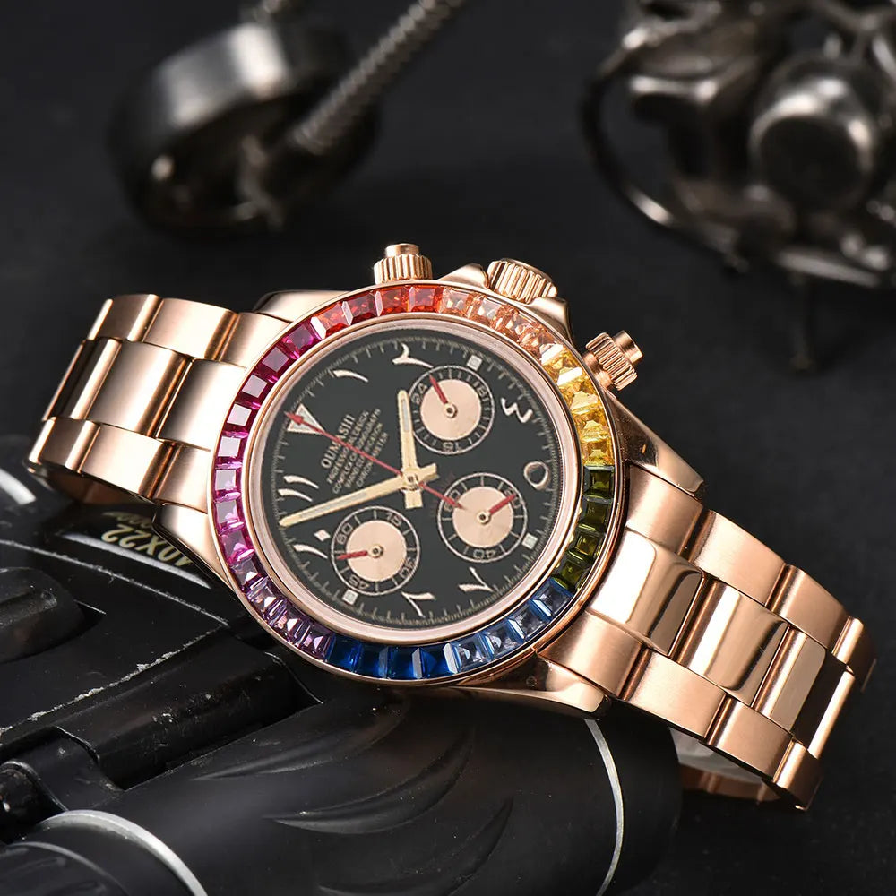 39.3mm vk63 Watches Luxury Watch Men's Chronograph Arabia watch Rainbow bezel Watch Men's VK63 Men's  Waterproof 10ATM