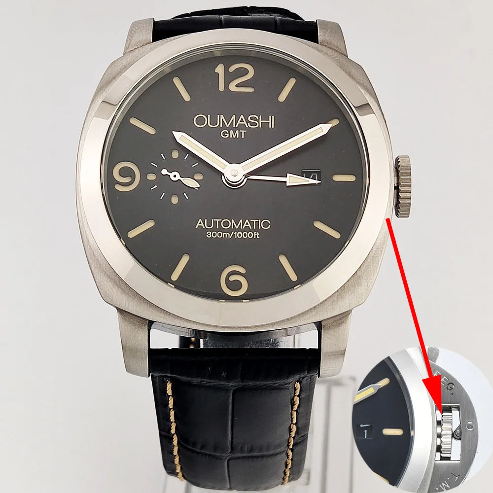 ST2557 Movement watches 45mm Men's watch GMT Stainless Steel case Men's Vintage Mechanical Watch sapphire glass leather bracelet