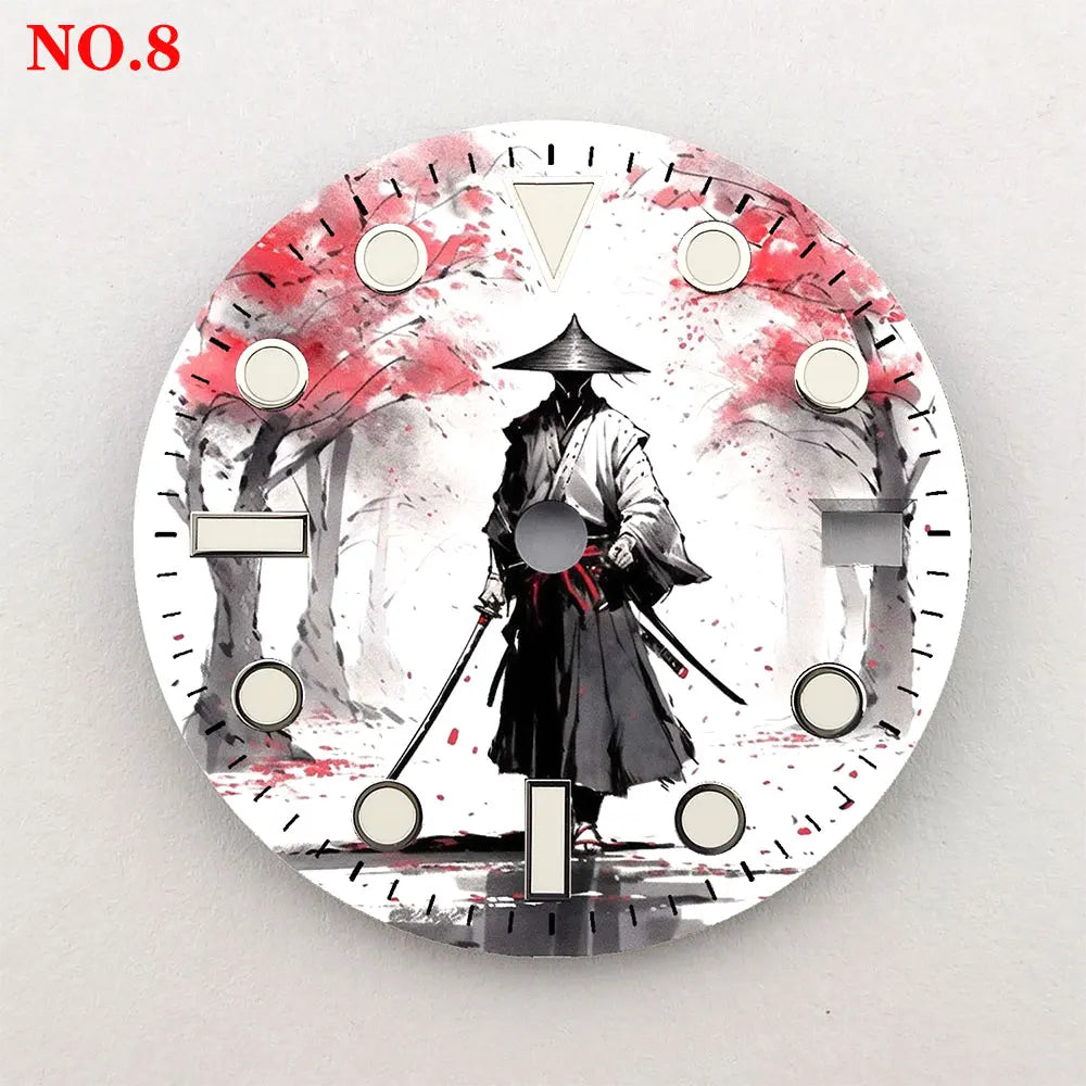 The 28.5mm dial samurai element NH35 dial creative color-printed series dial is suitable for NH35/36 movement watch accessories