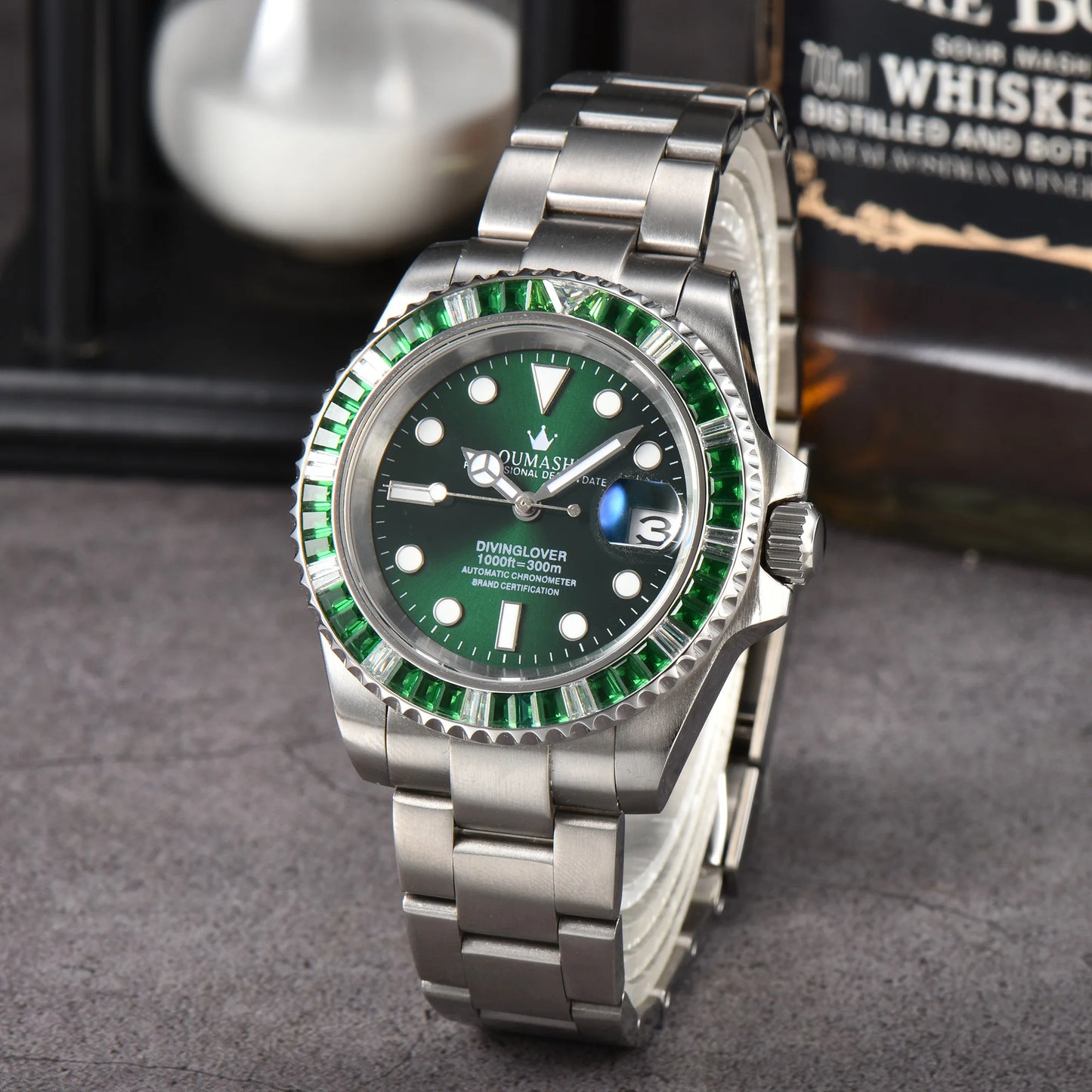 40mm Gem Diving Watch NH35 Movement waterproof sapphire glass luxury Men's NH35 Watch stainless steel strap blue green luminous