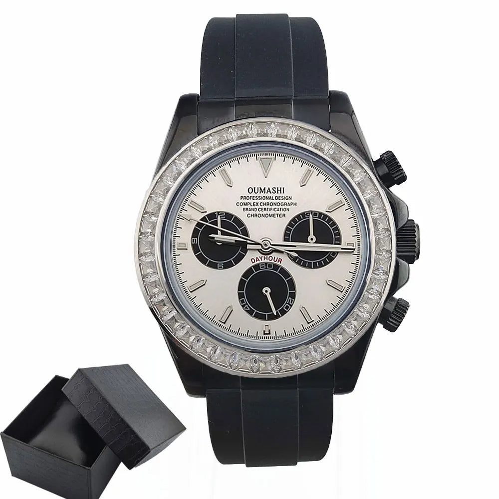 men 4130 watches sapphire Glass GEM black automatic mechanical watch 39.3mm 4130 movement chronograph watch Waterproof 10ATM