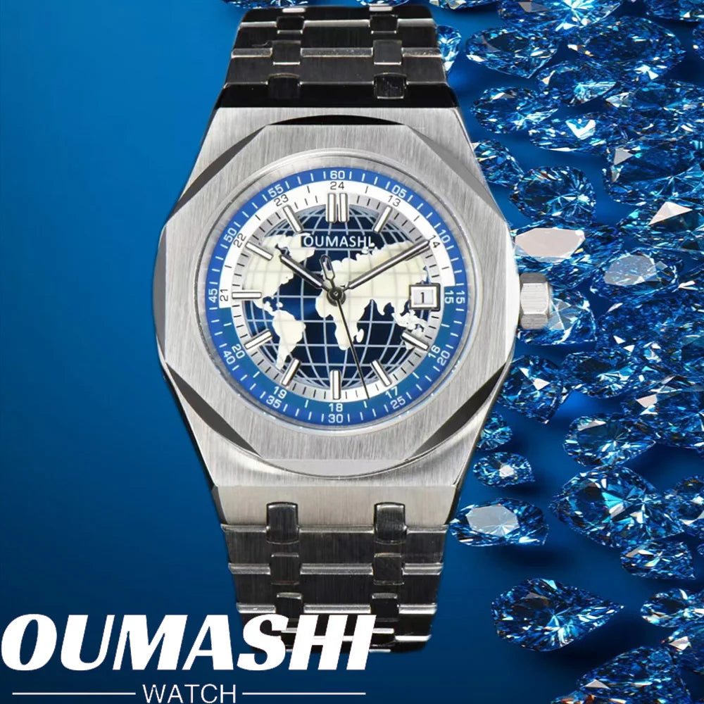 Miyota8215 Luxury Watch Globe Men's Date Glow C3 Watch Sapphire Glass Waterproof 100 meter Rubber Band and Steel Ban