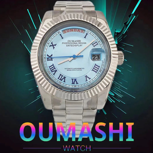 39mm OUMASHI WATCH men's mechanical watch sky blue Roman dial luxury automatic watch men's Japan MIYOTA 8285 sapphire crystal