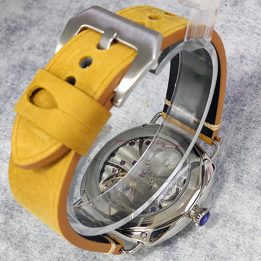 Watches 45mm Men's Manual Mechanical Watch FIT ST3600/eta6497 Movement Retro Style Luminous Mineral Glass 10ATM Water Resistance