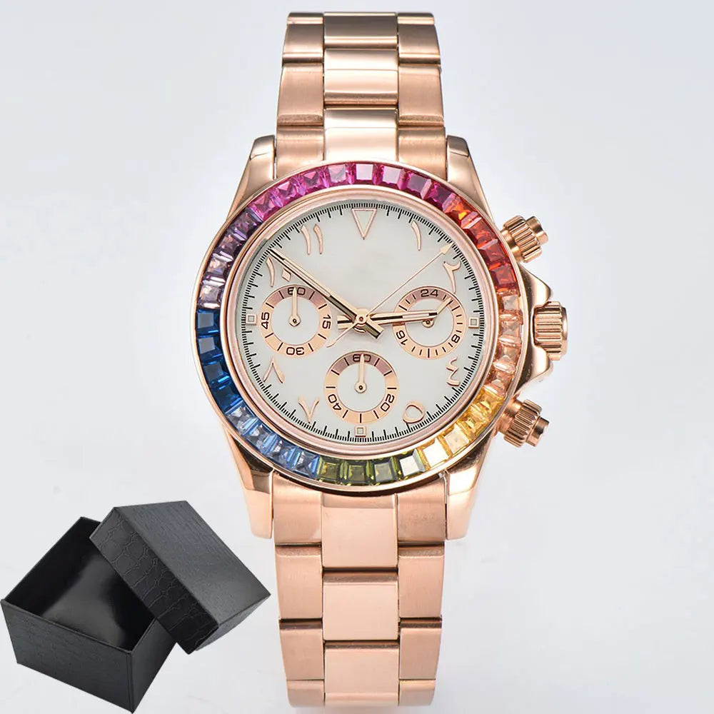 39.3mm vk63 Watches Luxury Watch Men's Chronograph Arabia watch Rainbow bezel Watch Men's VK63 Men's  Waterproof 10ATM