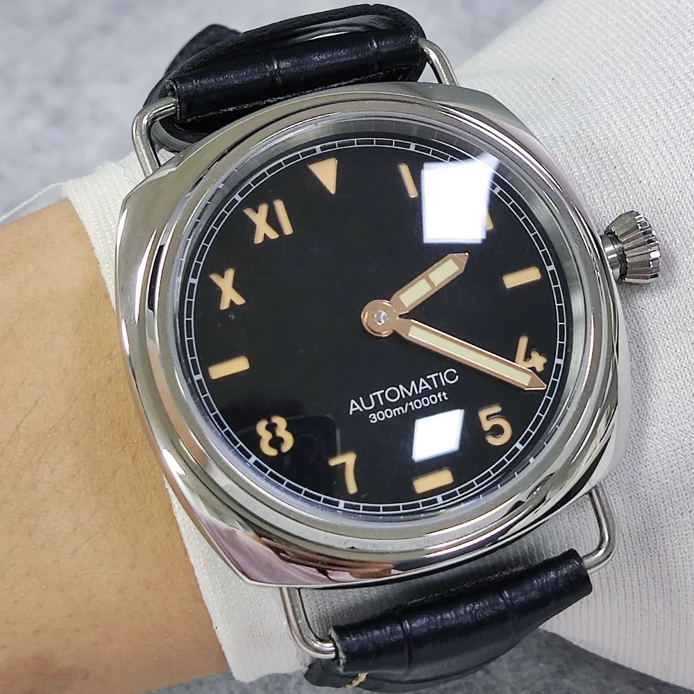 Watches 45mm Men's Manual Mechanical Watch FIT ST3600/eta6497 Movement Retro Style Luminous Mineral Glass 10ATM Water Resistance