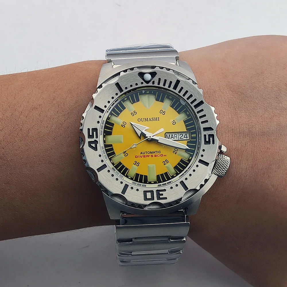 men watch NH36 movement 20ATM waterproof steel watch Men's Red teeth Sea monster automatic mechanical watch sports diving watch