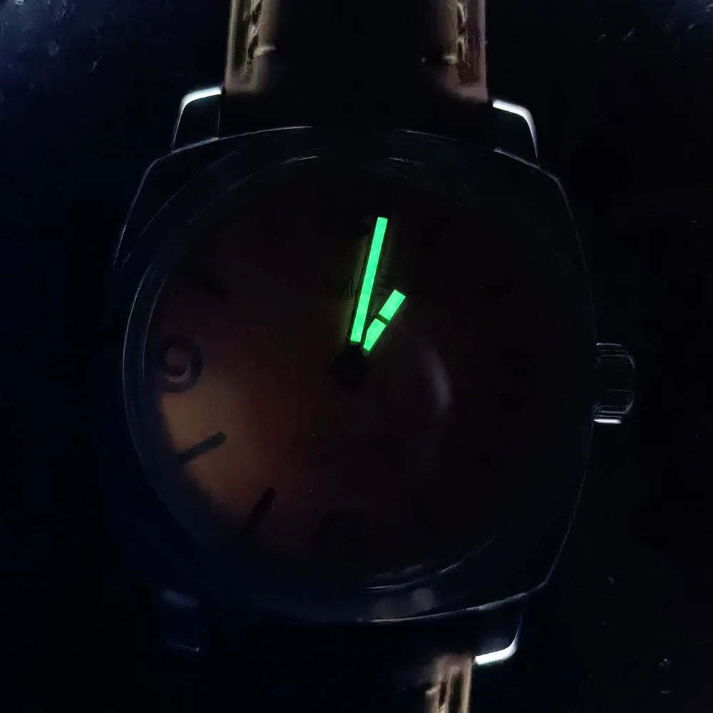 46mm men's hand mechanical ST3600 movement double needle sapphire glass waterproof and intensely luminous leather strap