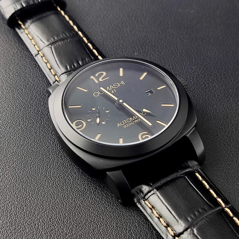 ST2557 Movement watches 45mm Men's watch GMT Stainless Steel case Men's Vintage Mechanical Watch sapphire glass leather bracelet