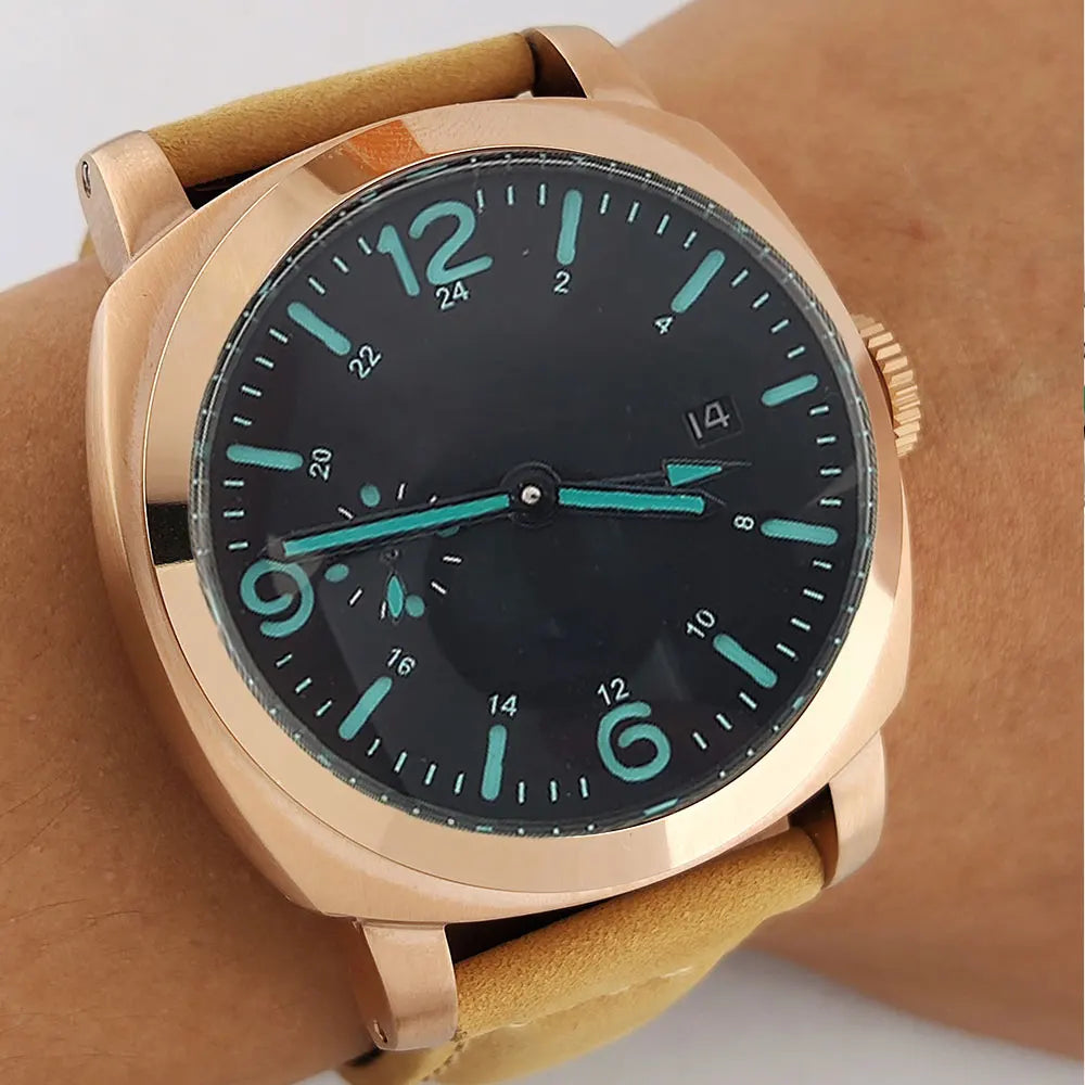 ST2557 Movement watches 45mm Men's watch GMT Stainless Steel case Men's Vintage Mechanical Watch SKY BLUE dial leather bracelet