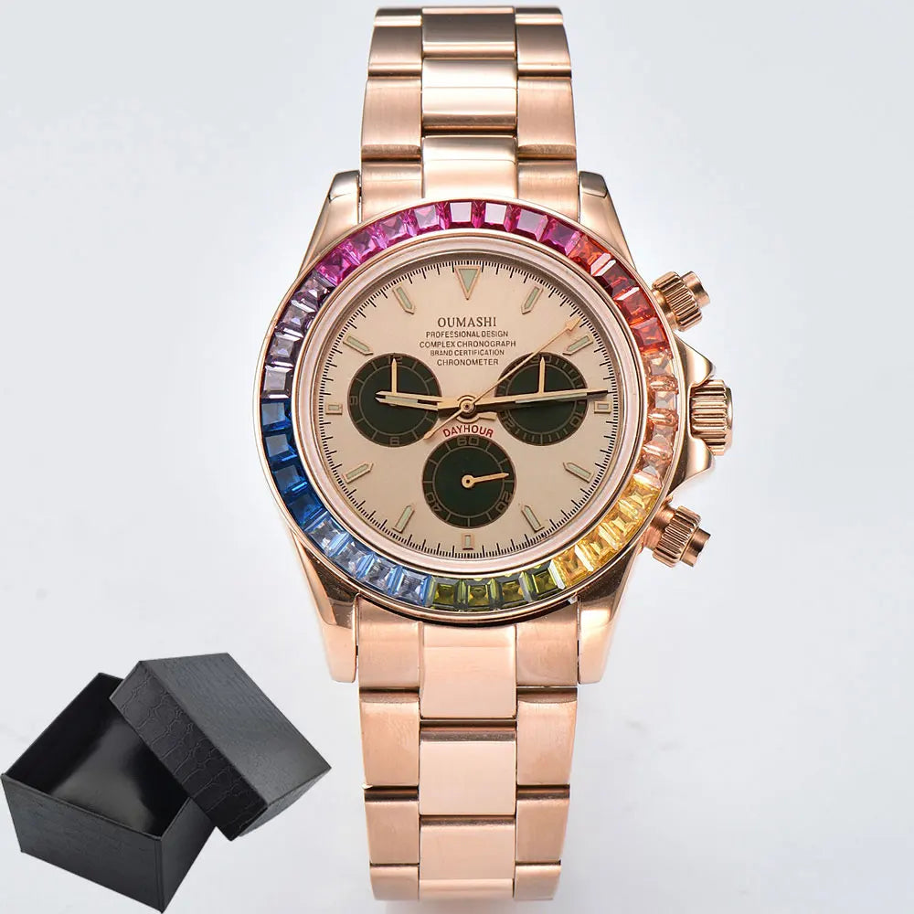 Men watches GEM Automatic Watch 39mm 4130 Chronograph Mechanical Wristwatch Sapphire Triple Windows Waterproof 10ATM 7750 watch