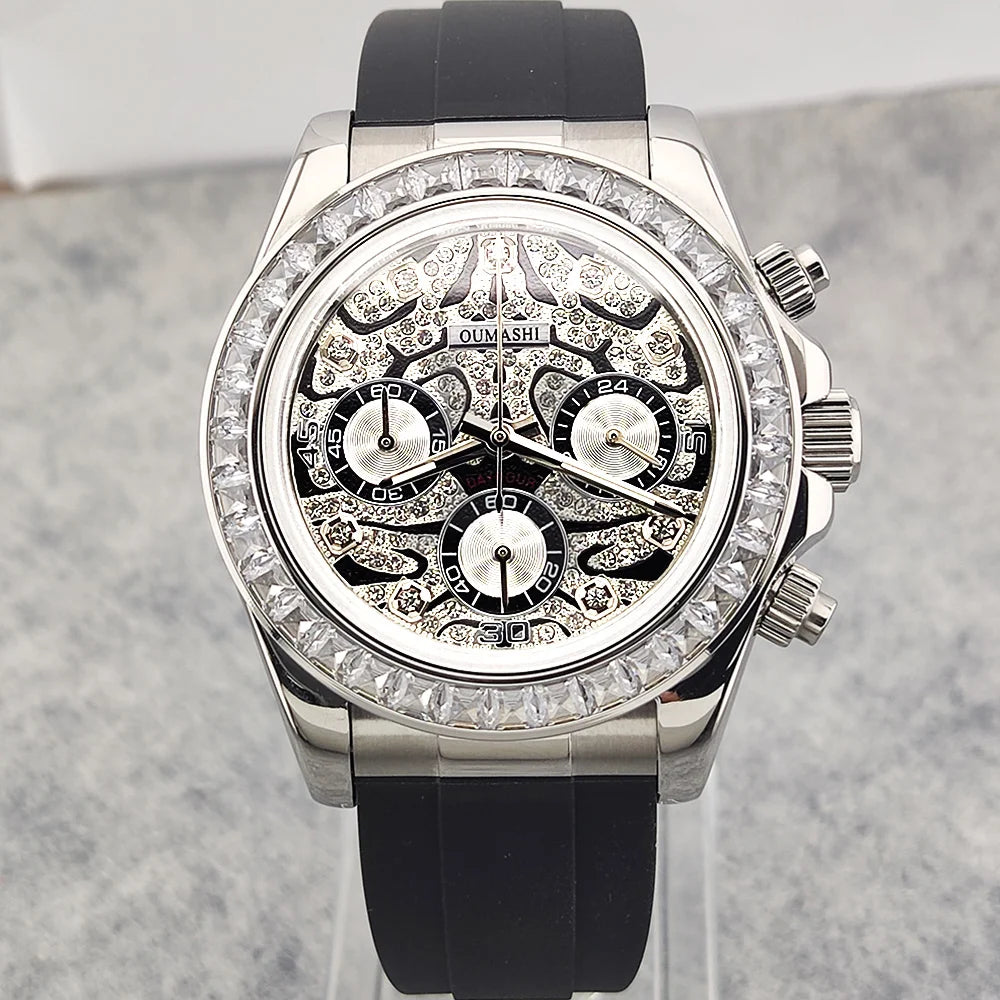 39.3mm Luxury men's Watch VK63 Dial Gemstone Men's Brand Chronograph VK63 sapphire glass Tiger diamond dial