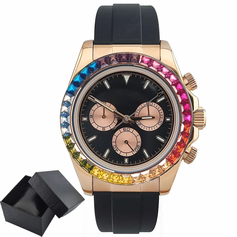 Men watches GEM Automatic Watch 39mm 4130 Chronograph Mechanical Wristwatch Sapphire Rubber bracelet Waterproof 10ATM 7750 watch