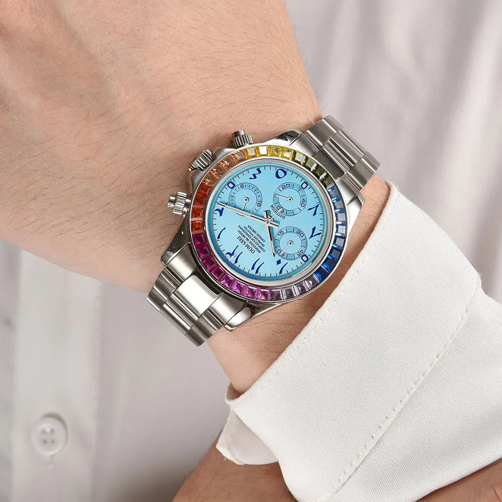 VK63 watch Rainbow Bezel Sport Watch Men Arabic Quartz Stainless Steel 10ATM Waterproof Mens Watch VK63 Sapphire Chronograph