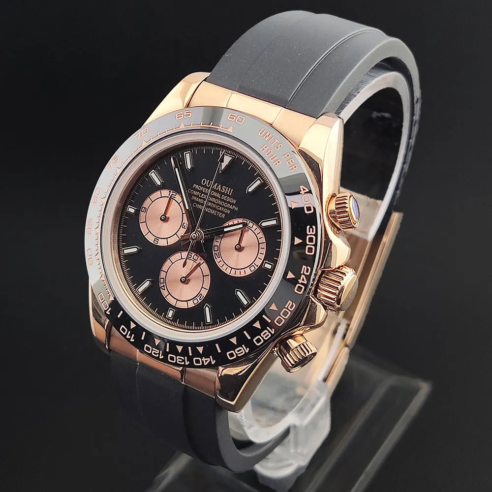 Watch Men Automatic 39mm 4130 watch Chronograph Mechanical Wristwatch Sapphire Triple Windows Waterproof 10ATM rose gold watches