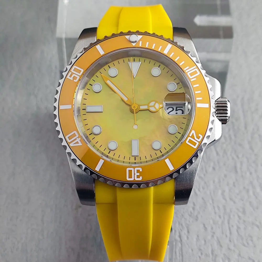 OUMASHI 40mm Mother of-pearl dial NH35 Automatic Mechanical Watch Diver gradient luminous stainless steel case sapphire glass