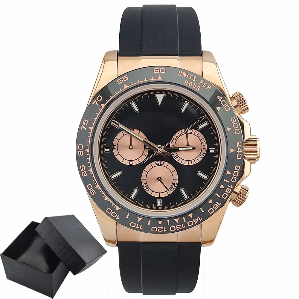 Watch Men Automatic 39mm 4130 watch Chronograph Mechanical Wristwatch Sapphire Triple Windows Waterproof 10ATM rose gold watches