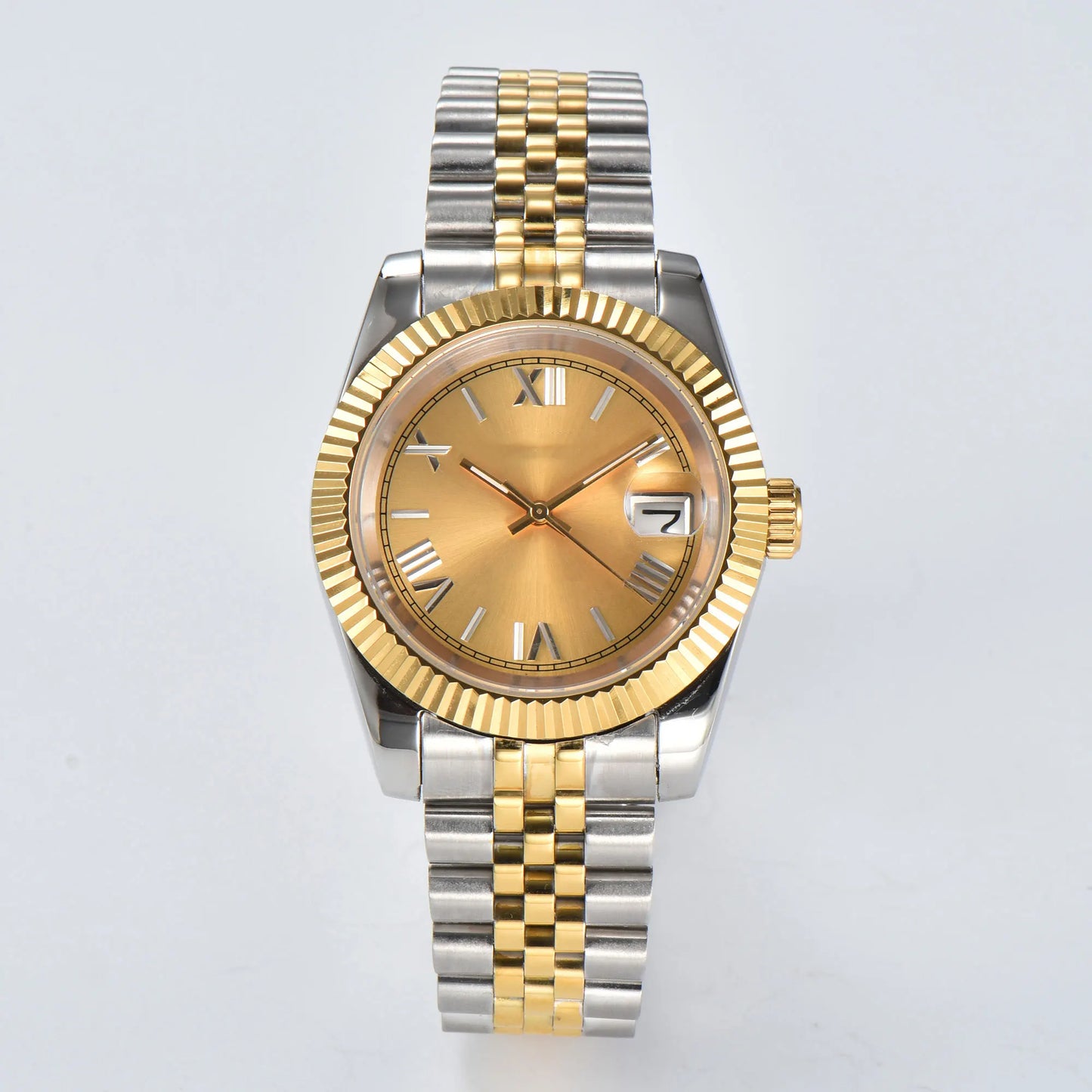 Business 36mm/39mm Men's watch NH35A Automatic movement Gold case Roman dial Blue AR Sapphire glass date stainless steel strap