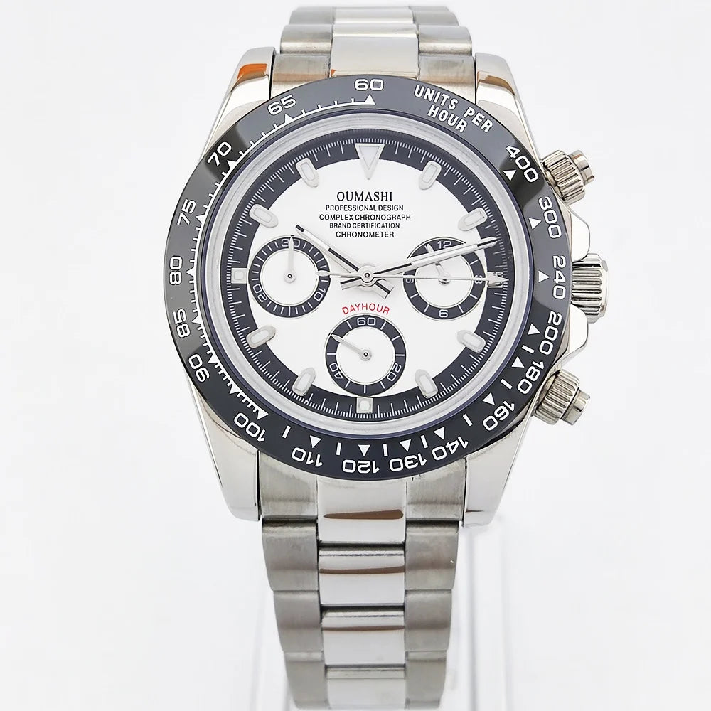 Men's Sports Quartz WatchVK63 Chronograph Sapphire Glass Intense Stainless Steel Green Luminance Waterproof  10BAR Velcro strap