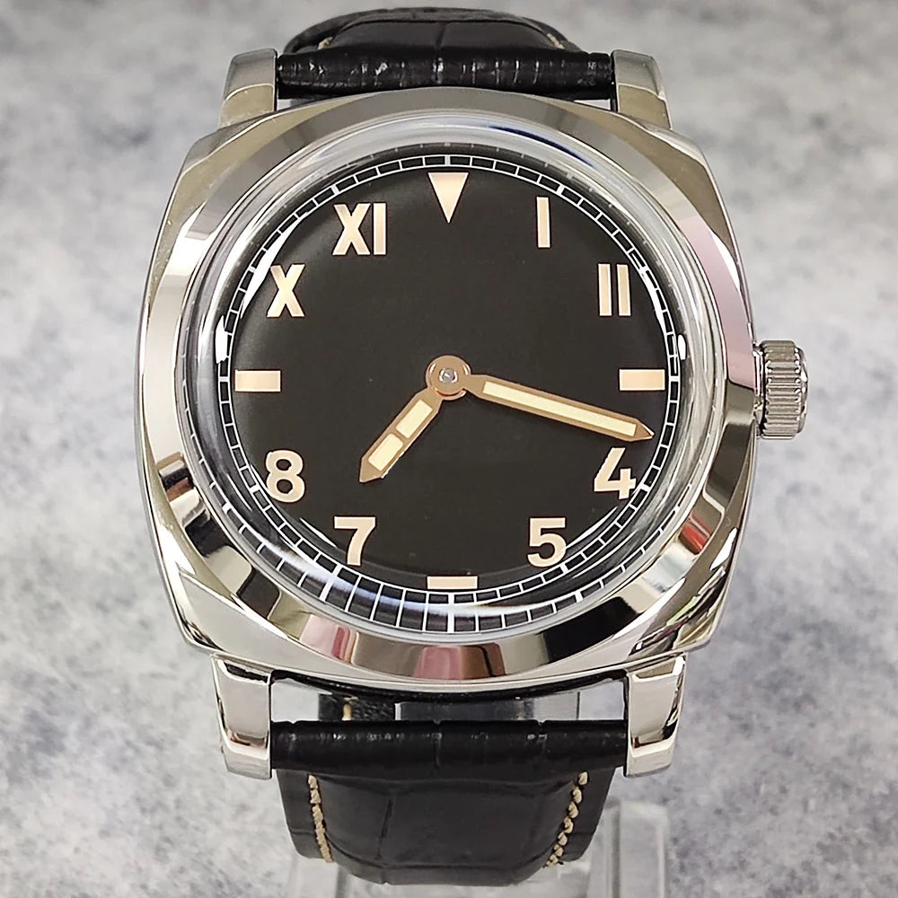 46mm men's hand mechanical ST3600 movement double needle sapphire glass waterproof and intensely luminous leather strap