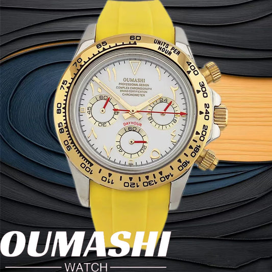 VK63 watch 39.3mm men's watch Stainless steel waterproof Sport VK63 Quartz movement watch sapphire Chronograph Rubber bracelet