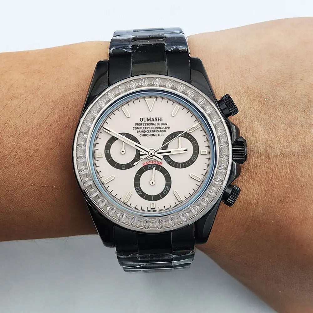 men 4130 WATCH sapphire Glass GEM black automatic mechanical watch 39.3mm  4130 movement chronograph watch Waterproof 10ATM
