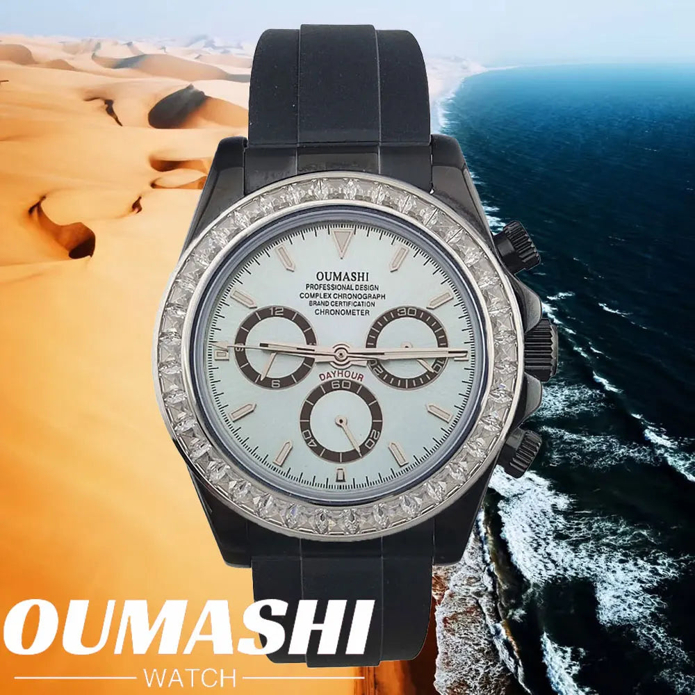men 4130 watches sapphire Glass GEM black automatic mechanical watch 39.3mm 4130 movement chronograph watch Waterproof 10ATM