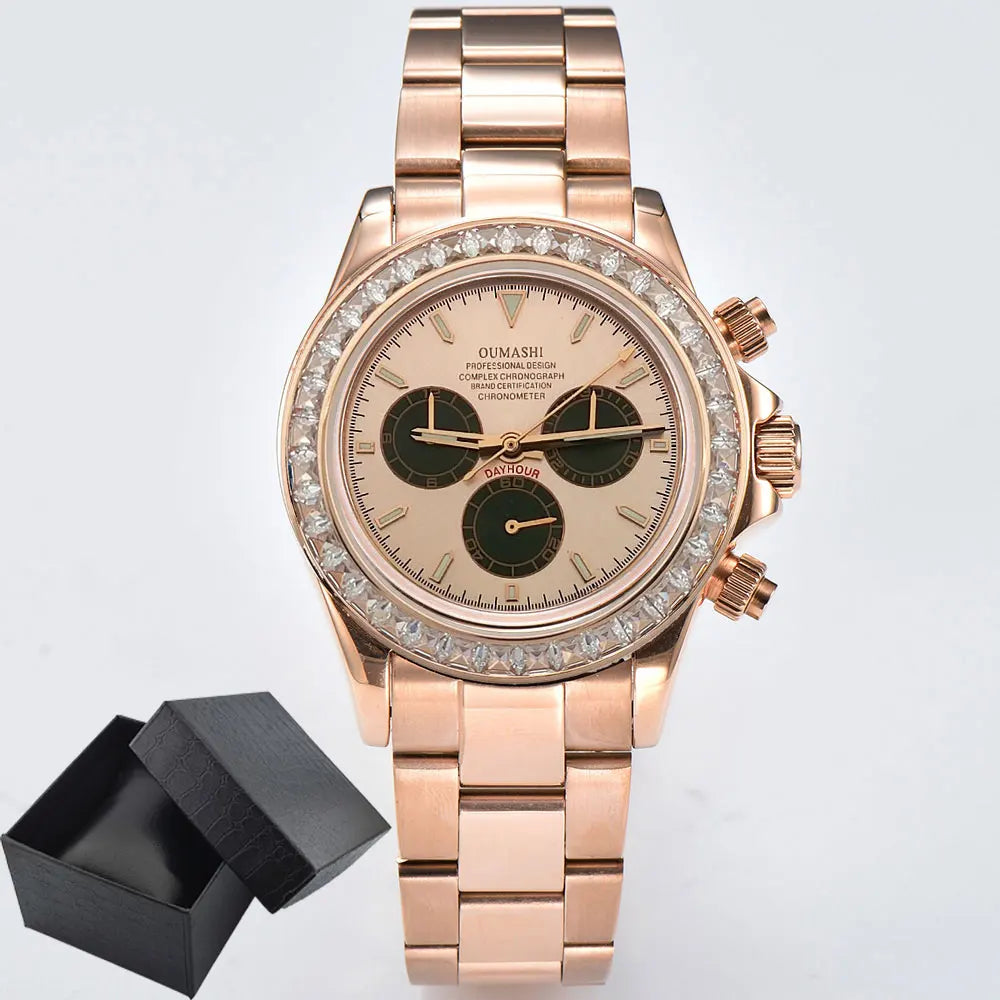 Men watches GEM Automatic Watch 39mm 4130 Chronograph Mechanical Wristwatch Sapphire Triple Windows Waterproof 10ATM 7750 watch
