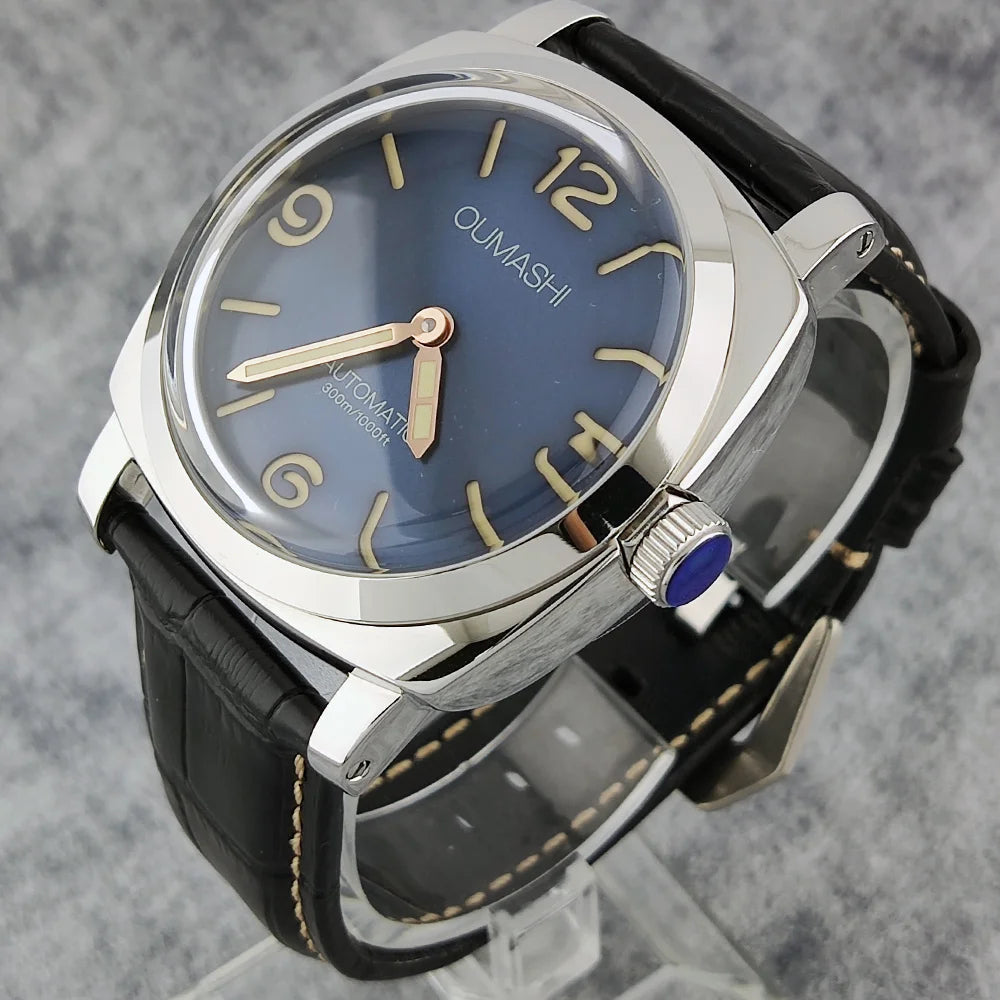 46mm men's hand mechanical ST3600 movement double needle sapphire glass waterproof and intensely luminous leather strap