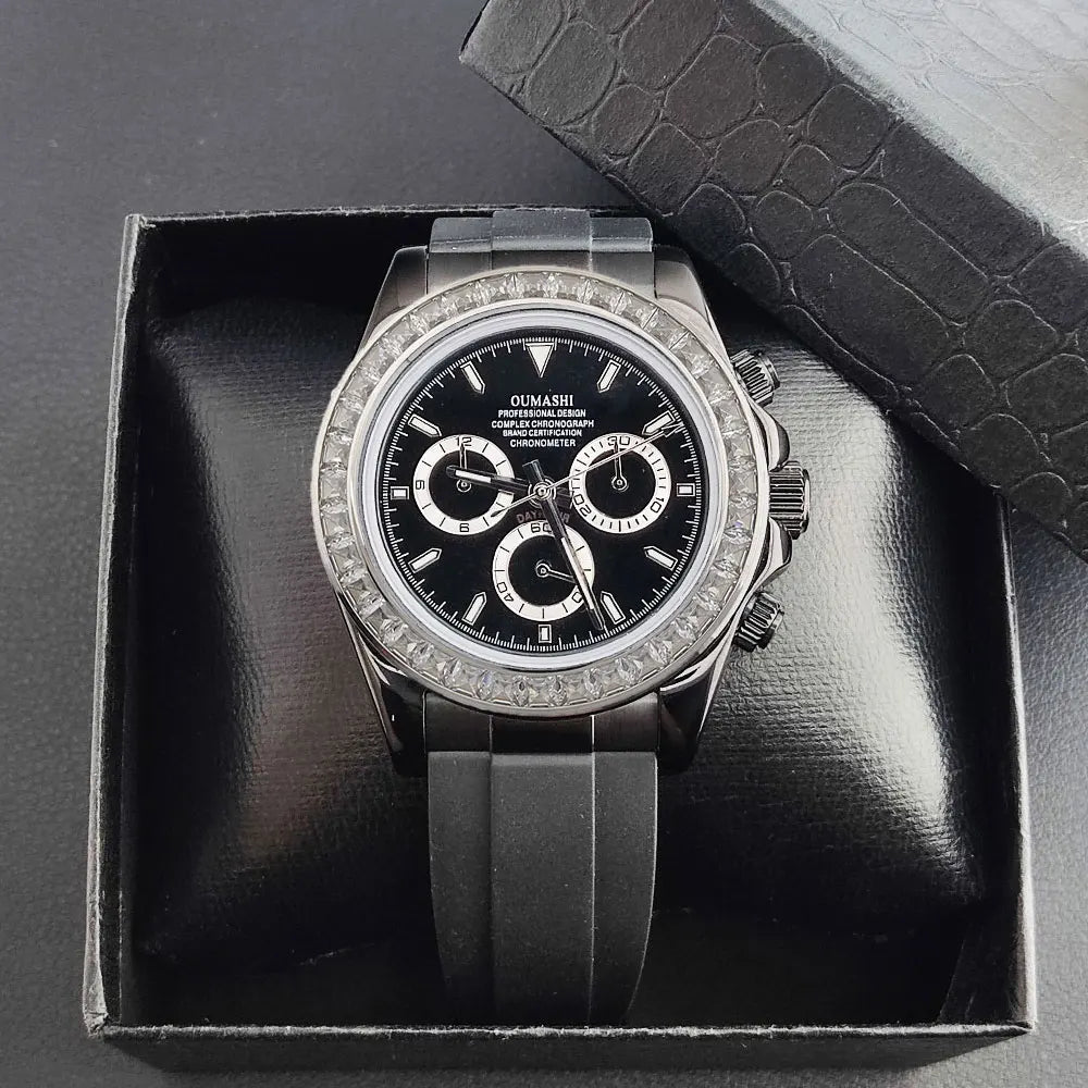 men 4130 watches sapphire Glass GEM black automatic mechanical watch 39.3mm 4130 movement chronograph watch Waterproof 10ATM